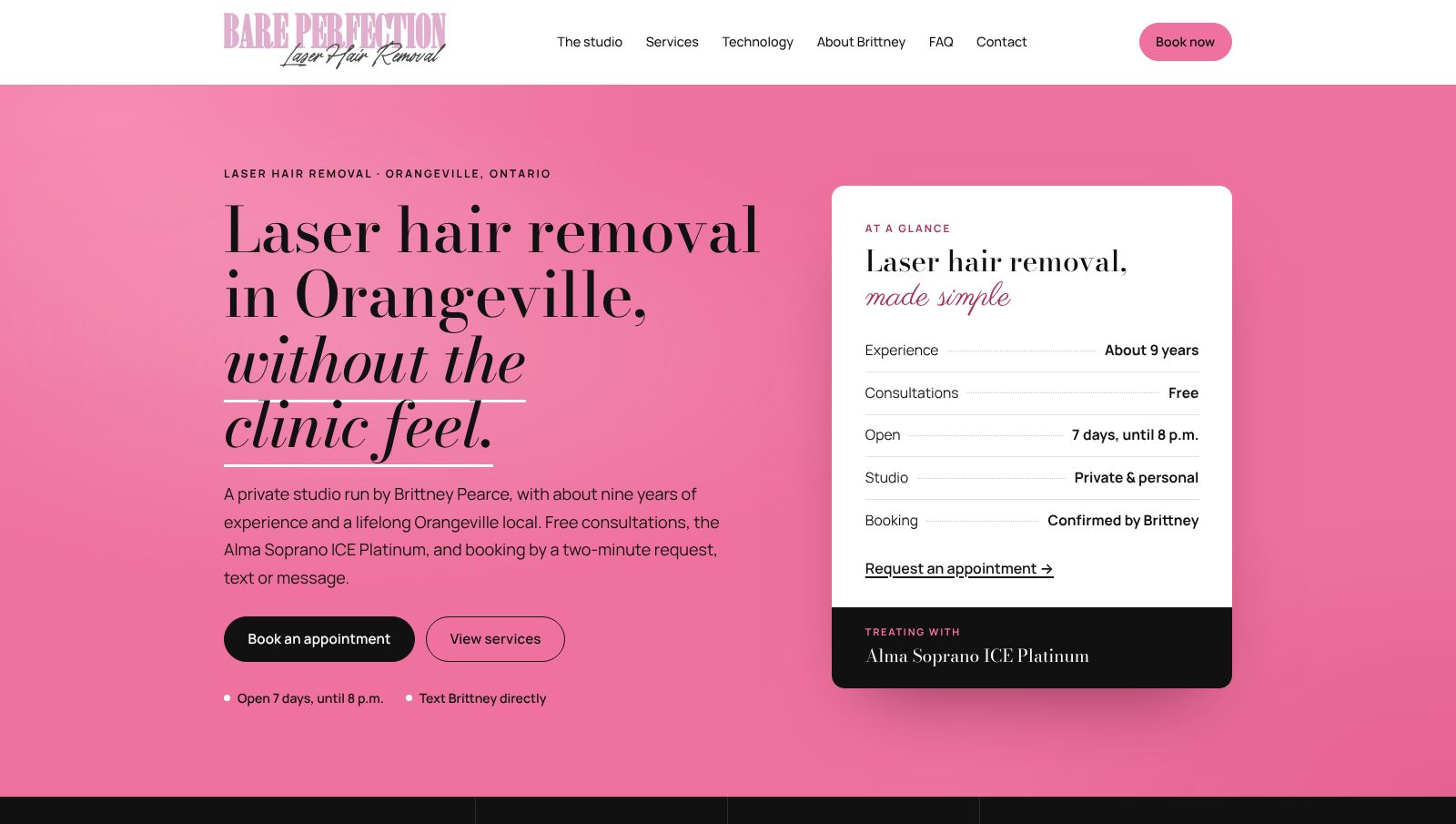 Bare Perfection website homepage