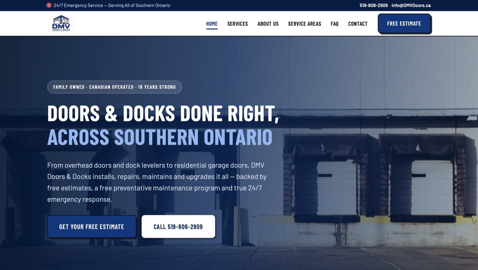 DMV Doors & Docks website homepage